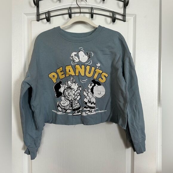 Peanuts Cropped Sweatshirt Light Blue Medium boxy EUC raw hem classic kidcore - Picture 1 of 10